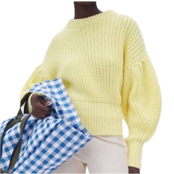 Zara Sweaters - ZARA Chunky Purl Knit Sweater Medium Yellow Balloon Sleeve Crewneck EUC